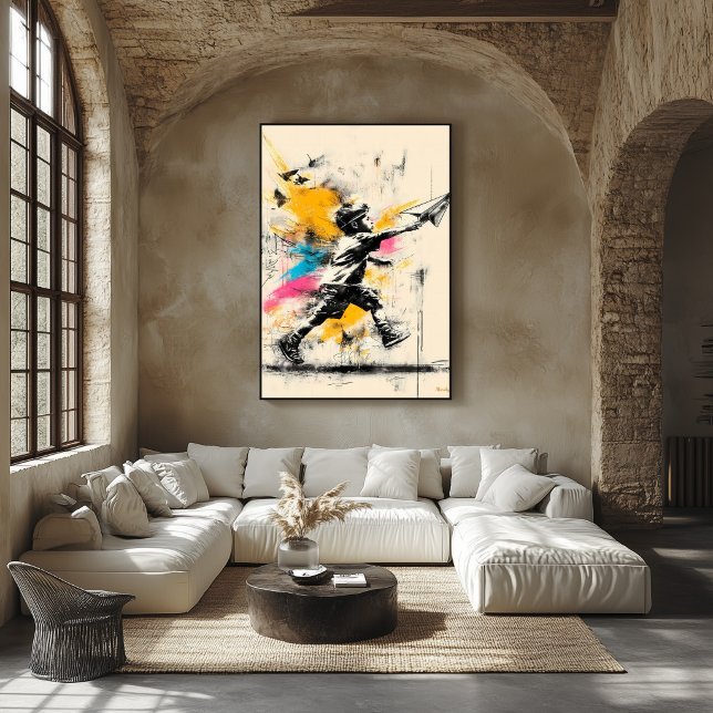 Menino com Avião de Papel – Poster de Grafite de R (Criador carregado)