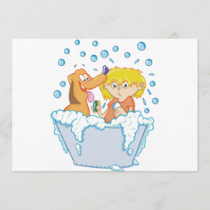 Menino convites de lavagem de um cão