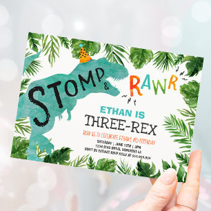 Menino Dino do convite do aniversário de Three-Re