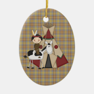 Menino do indiano do nativo americano dos enfeites