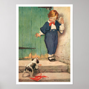 Menino do vintage e poster do filhote de cachorro