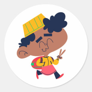 Menino Fofo Caminhando para a Escola Adesivo de Si