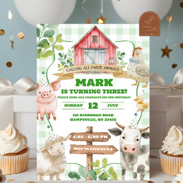 Menino Greenery Lamb Primeiro Convite de Aniversár