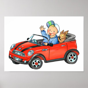 Menino no carro vermelho do brinquedo - poster
