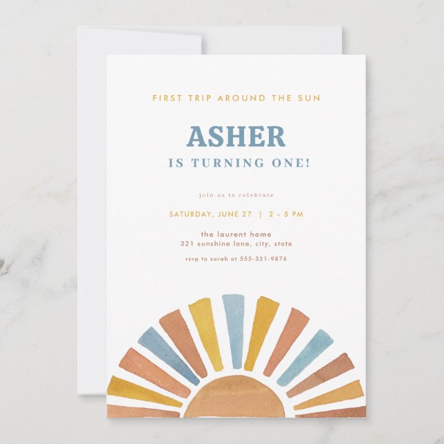 Menino Primeiro Viajar Em Torno Do Convite Sun Ani (Frente)