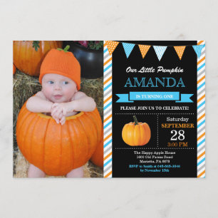 Menino Pumpkin Aniversário Convite Laranja e Azul