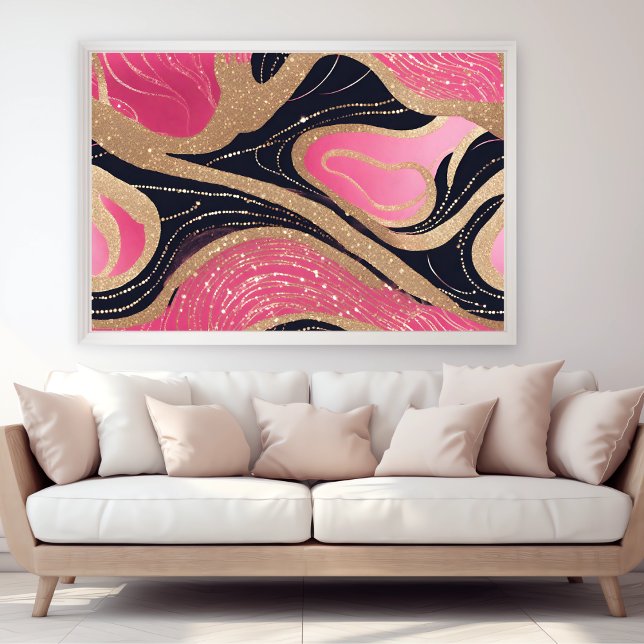 Menino Rosa, Dourado, Brilhante, Poster de Arte Mo (Pink Girly Black Gold Glitter Modern Art Poster)