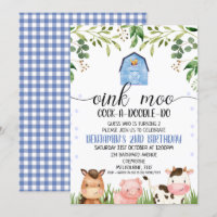 Meninos Oink Moo Farm Animais Convite de Aniversár