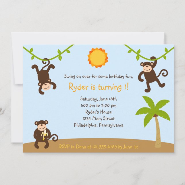 Meninos que Monkeying ao redor o convite 7x5 (Frente)
