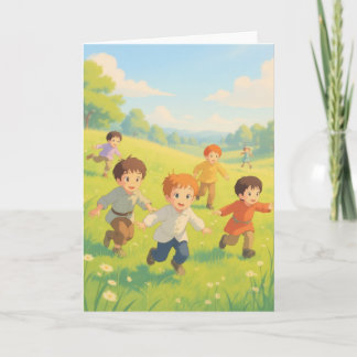 Meninos tocando cartão de etiqueta