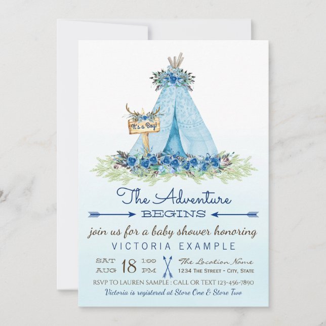 Meninos Tribal TeePee Boho Bebê Convites (Frente)