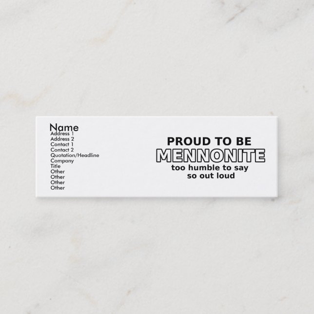Menonite Pride Engraçado Humor Cartão de visita (Frente)