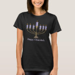 Menorah T-Shirt<br><div class="desc">"Feliz Chanukah" com uma menorah com velas azuis.</div>