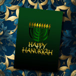 Menorah Verde-Escuro Dourado Chama Feliz Cartão Ha<br><div class="desc">Itens temáticos de feriado projetados por Umua. Impresso e enviado pela Zazzle ou suas afiliadas.</div>