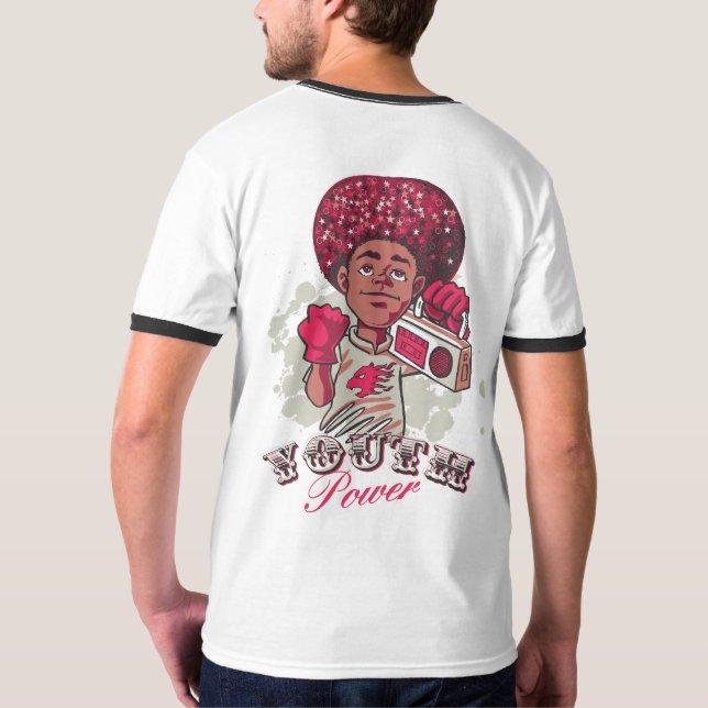 Men's Basic Ringer T-Shirt – YOUTH Power Afro  (Parte Traseira Completa)