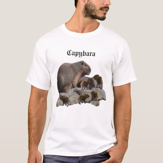 Mens Capybara Mummy Com Sua Camisa De Bebês (Frente)