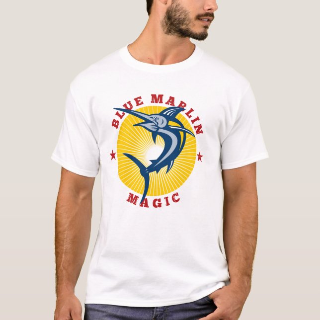 Mens Retro Blue Marlin Magic T-Shirt (Frente)