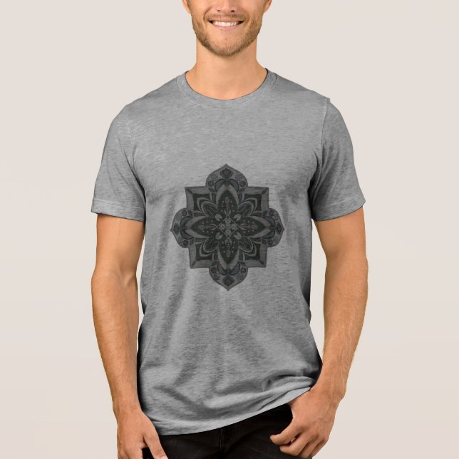 Men's t-shirt with geometric gray & black mandala (Frente)
