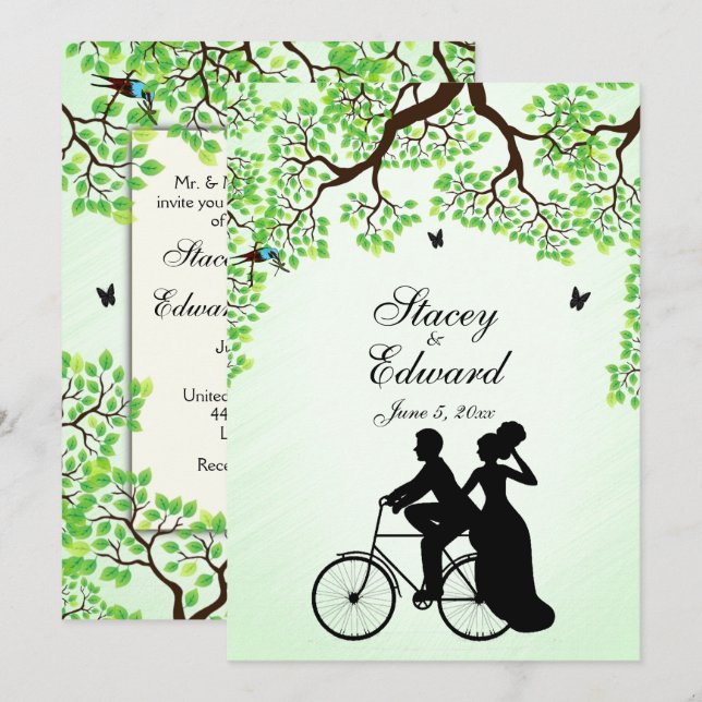 Mensagem de Convite para Casamento de Tema Bicicle (Frente/Verso)