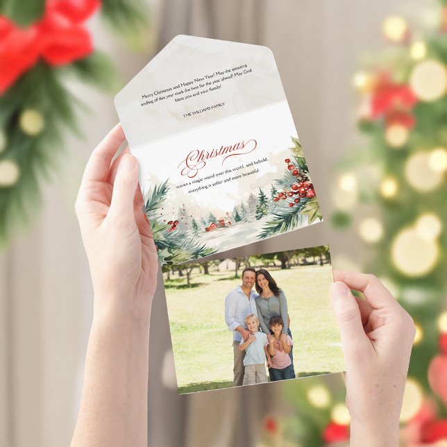 Mensagem de Natal Cena de inverno com Aquarela (Criador carregado)