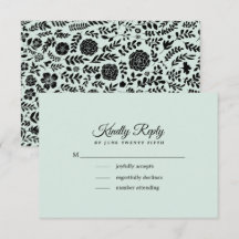 Menta | Placa RSVP de Casamento Floral Preto
