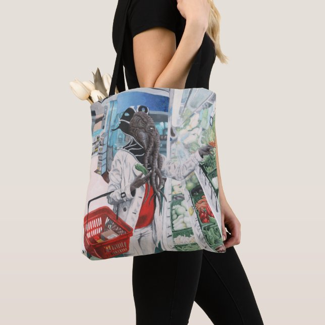 Mente Flayer Grocery Store Fantasy Art Tote Bag (Close Up)