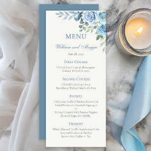 Menu 25º Aniversário de Casamento Azul Floral Elegante