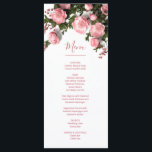 Menu 3D Roses Greenery Wildflowers<br><div class="desc">This wildflowers menu card features pink 3D roses and greenery and an elegant handwritten script on a white background. Customize it with bride and groom names on the backside.</div>