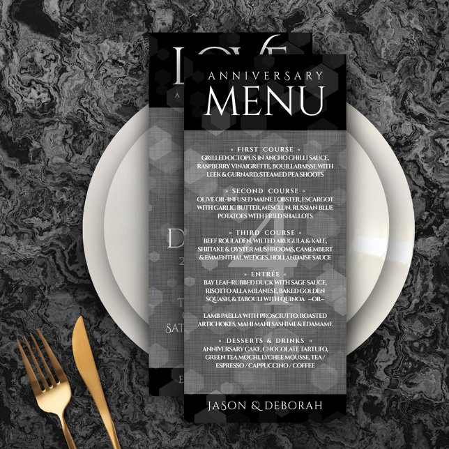 Menu 4.ª Celebração do Aniversário do Casamento Linen (Elegant 4th Linen Wedding Anniversary Menu Rack Card Cover Photo.)