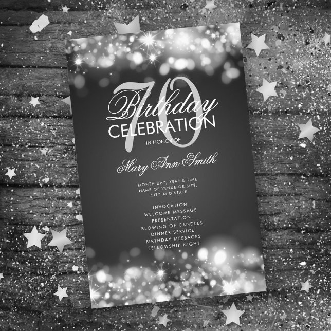 Menu 70 Birthday Programa Luzes Prateado (Criador carregado)