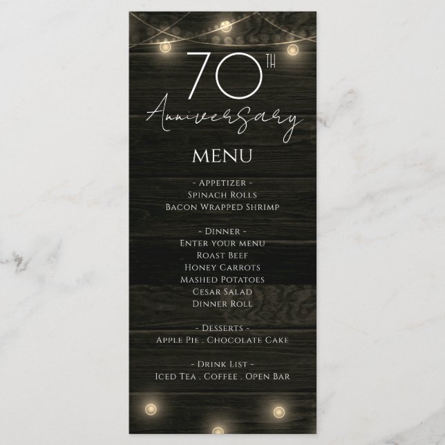 Menu 70 de Casamento Madeira e Luzes Rústicas (Frente)