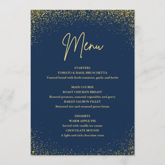Menu 75º aniversário Glitter Dourado Marinho (Frente)