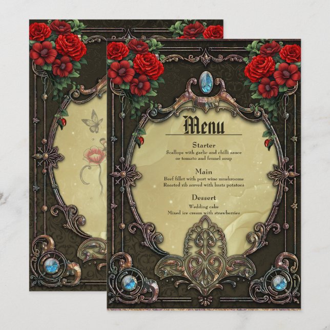 Menu A armação ostenta um design opulente (Frente/Verso)