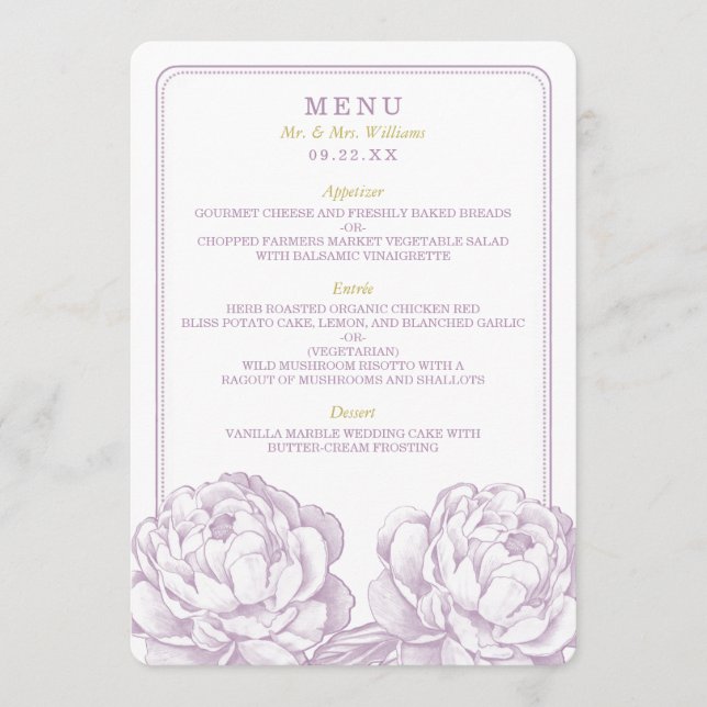 Menu A Bonito Coleção de Casamentos Florais Peony (Frente)