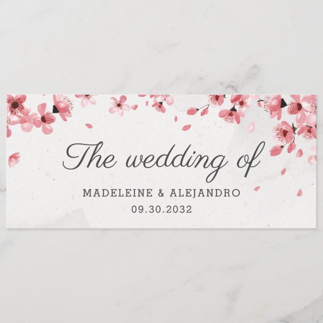 Menu A cereja rosa elegante floresce o casamento de (Frente)