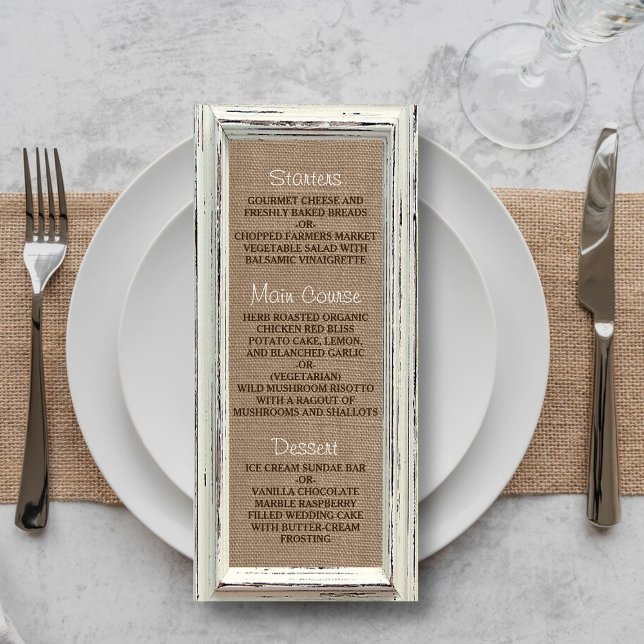 Menu A Coleção de Casamentos Rustic White Frame & Burla (Criador carregado)