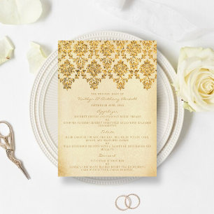 Menu A coleção Dourado Glam do casamento tema damasco