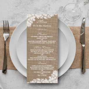 Menu A Coleção Rústica de Lace Branco de Burlap & Vinta