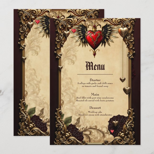 Menu A elegância e misticismo do coração gótico. (Frente/Verso)
