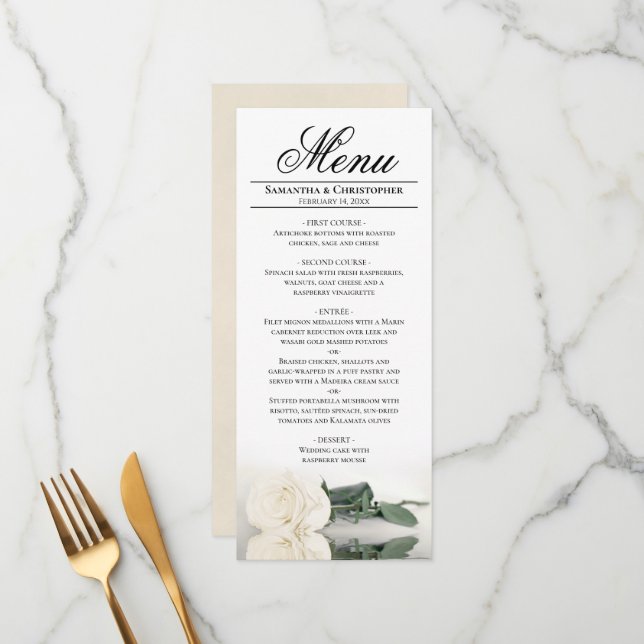 Menu A Elegante Ivory White Rose com Casamento de Refle (Frente/Verso In Situ)