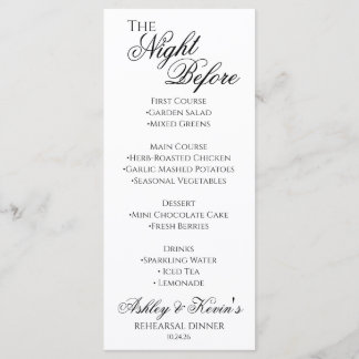 Menu A Noite Antes do Jantar de Ensaios