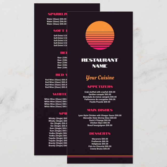Menu Abstract Sunrise, Restaurante Slimline (Frente/Verso)