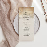 Menu Abstrato ouro | Casamento Elegante<br><div class="desc">Este maravilhoso e moderno cartão de cardápio de casamento apresenta caligrafia e um elegante fundo bege neutro,  com um visual de abstrato dourado falso decorando o topo.</div>