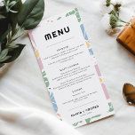Menu Abstrato Retro Boho Casamento Floral Colorido<br><div class="desc">Abstrato Retro Boho Chic Colorful Floral Wedding Menu Prepare-se para se mover com este Abstrato Retro Boho Chic Chic Colorful Floral Wedding Menu! Apresentando padrões florais inspirados nos anos 70 e um design vibrante e abstrato, este convite é a combinação perfeita de chic retrô e boho. Ideal para um casamento...</div>