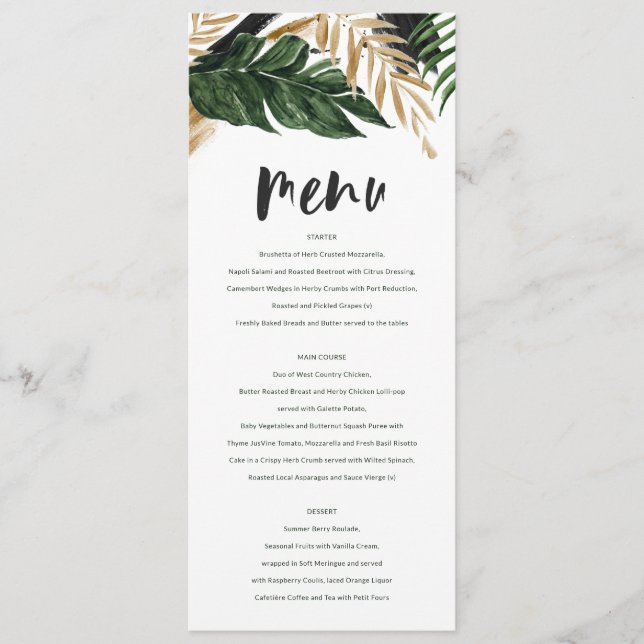 Menu Abstrato tropical moderno pintado casamento (Frente)