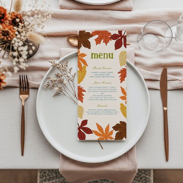 Menu Ação de Graças das Folhas Caindo (Falling Leaves Autumn Thanksgiving Menu)