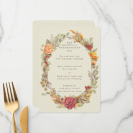 Menu Ação de Graças Frame Floral Flat 3 Curso