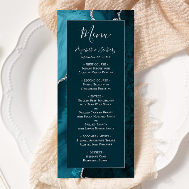 Menu Ágata Azul Teal Prata Casamento (Criador carregado)