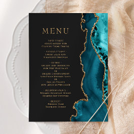 Menu Ágata Dourada Azul Turquesa Casamento Sombrio