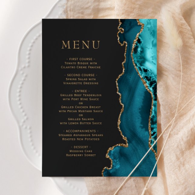 Menu Ágata Dourada Azul Turquesa Casamento Sombrio (Criador carregado)